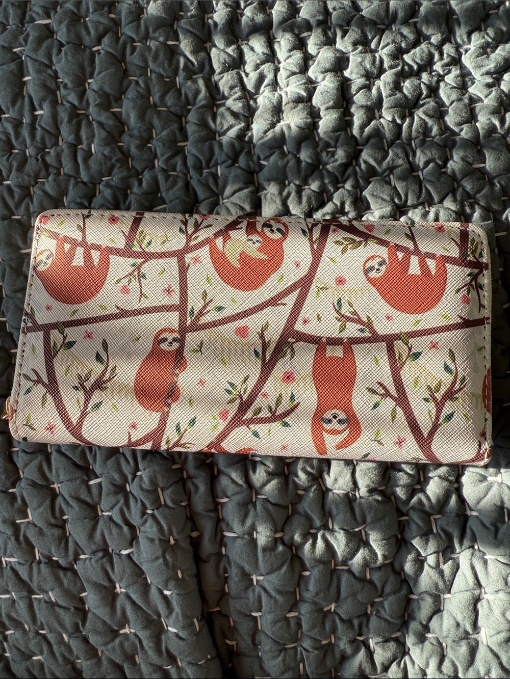 Sloth Print Zip Wallet - Beige and Rust